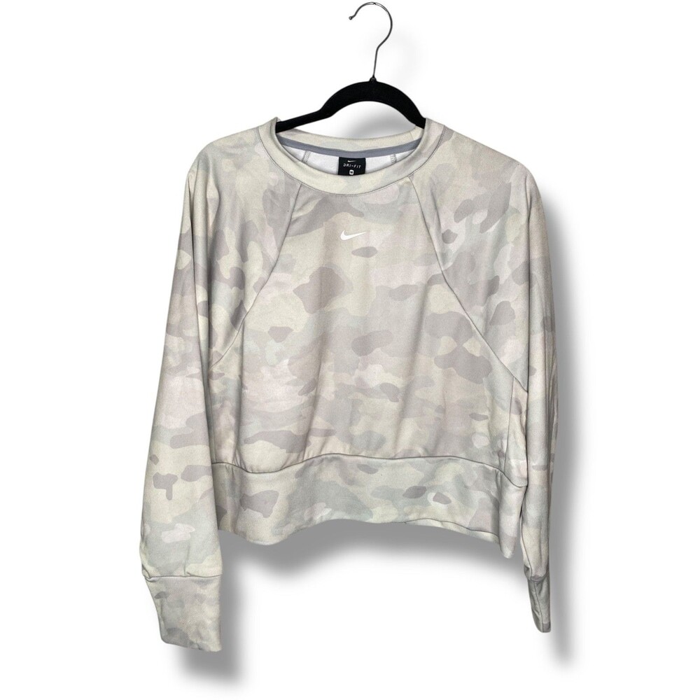 Nike Women's Dri-Fit rebel crewnwck Pullover in grey camo Size Medium